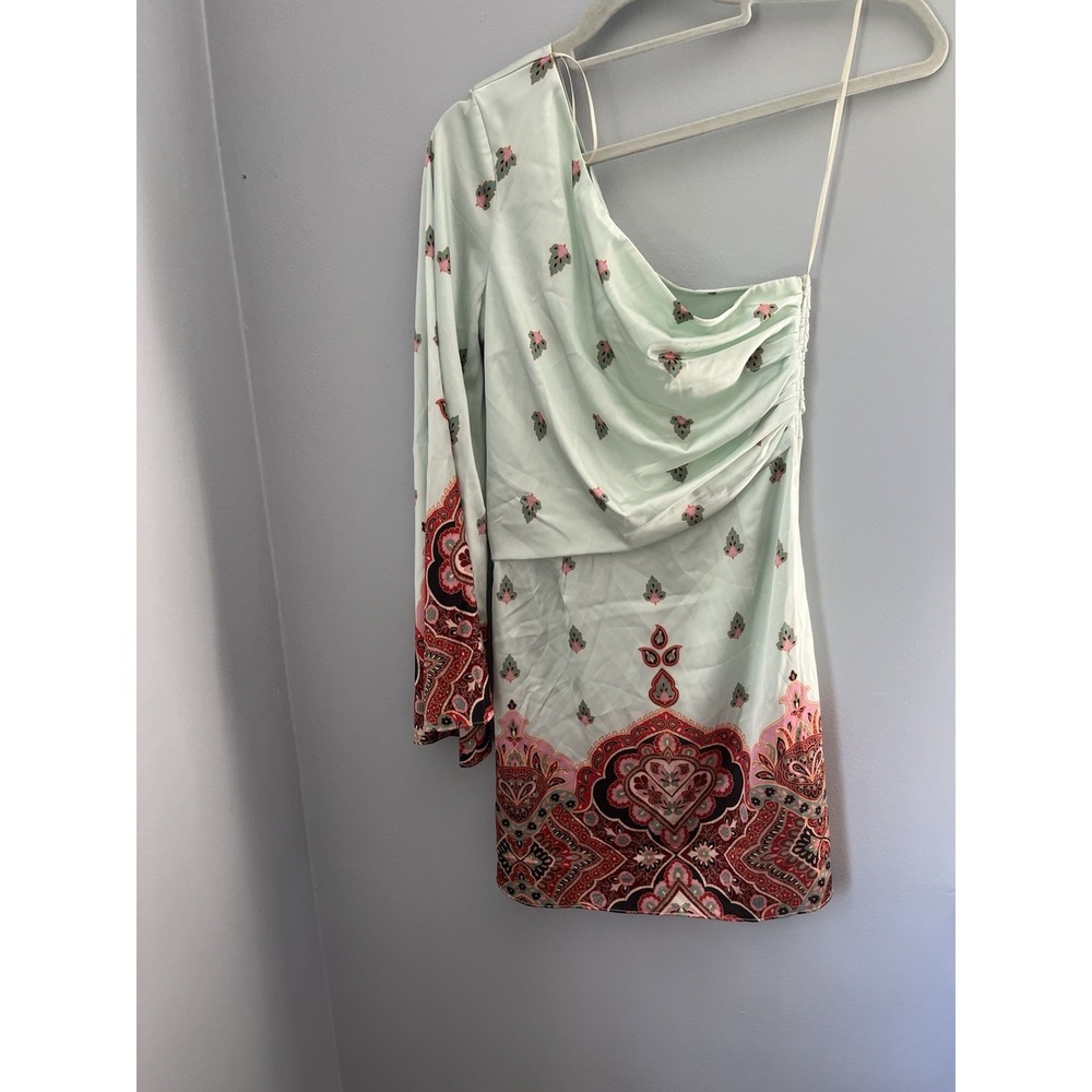 Misa Los Angeles Women's One Shoulder Mini Dress Sz XS Light Mint Green Zip Side